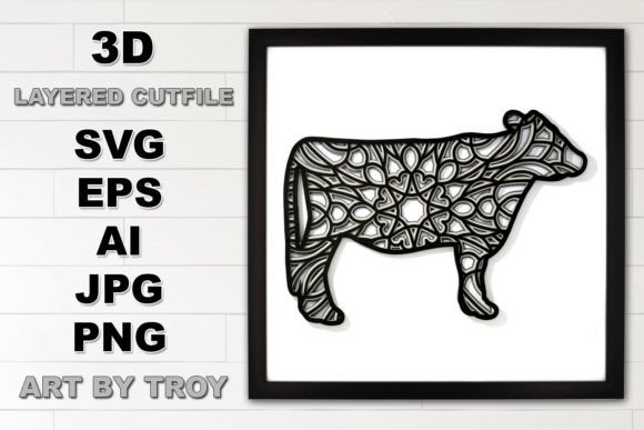 3D Cow Mandala Layered SVG Cut File – Creative Possibilities