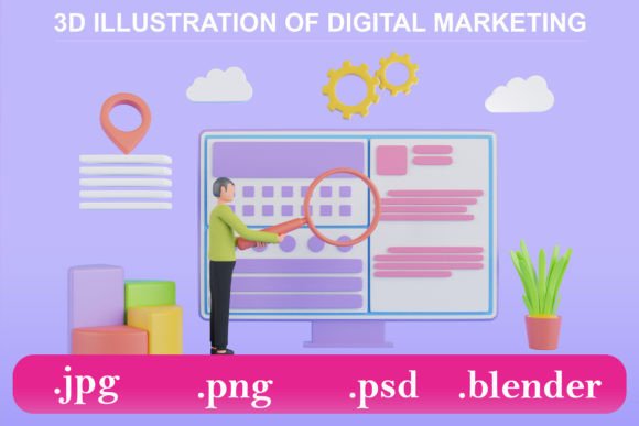 3D Illustration of Digital Marketing: Strategic Visual Tools for Modern Business