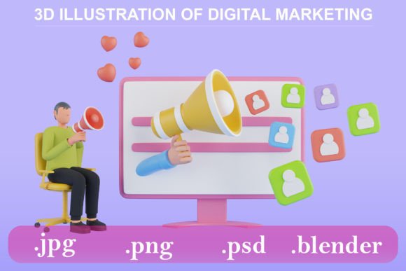 3D Illustration of Digital Social SEO
