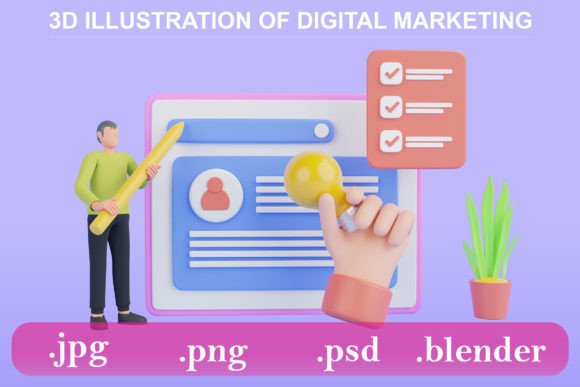 3D Illustration of Online Marketing: Visualizing the Digital Business Landscape